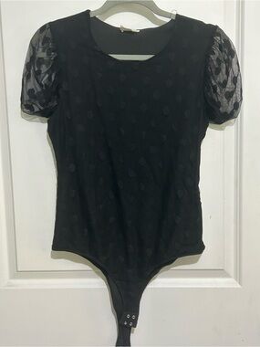 Ember Black Sheer Puff Sleeve Bodysuit Size L